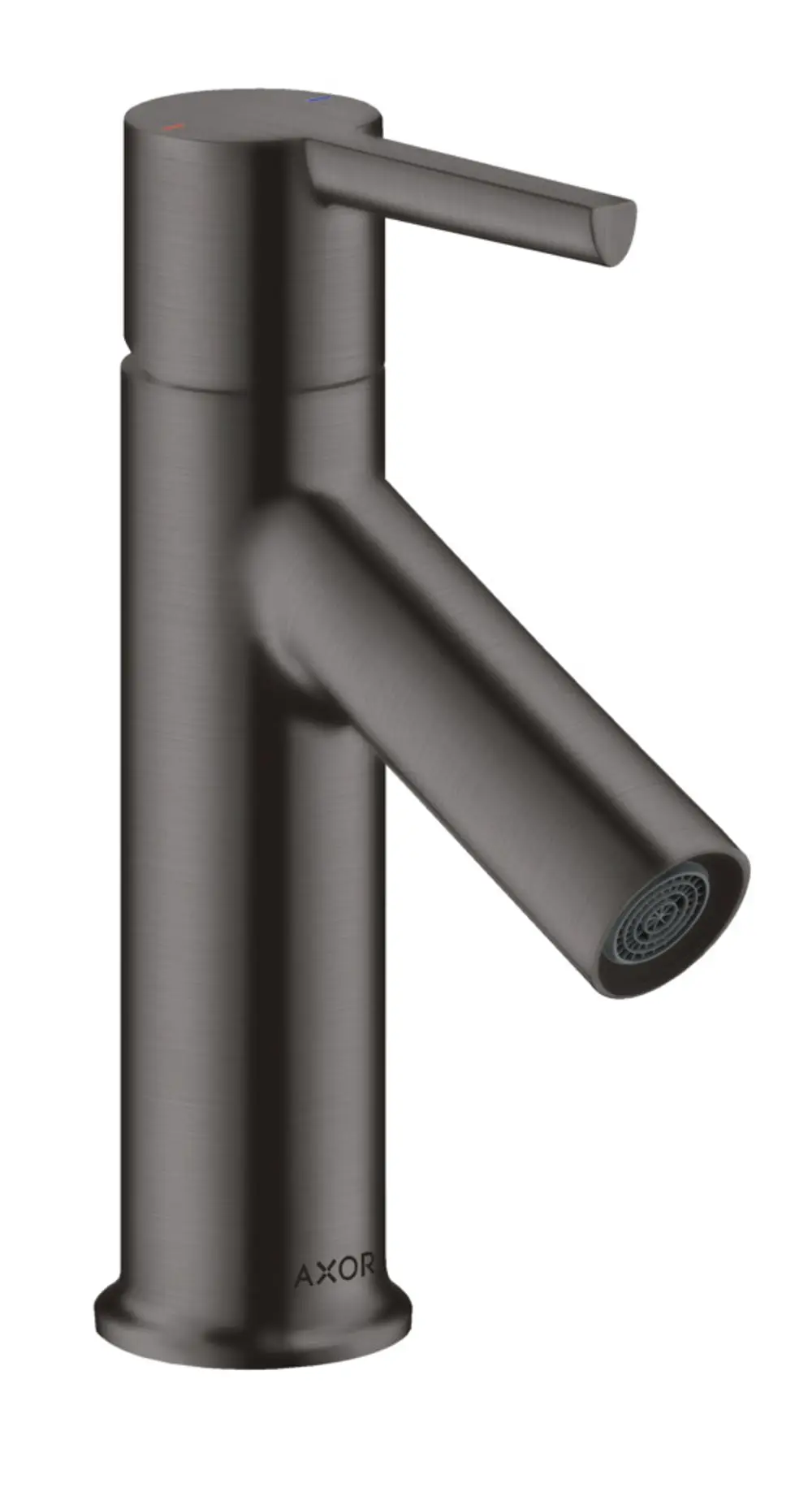 Einhebel-Waschtischmischer von AXOR in Brushed Black Chrome, mit Hebelgriff und Auslauf für Handwaschbecken, ausgestattet mit Zugstangen-Ablaufgarnitur.